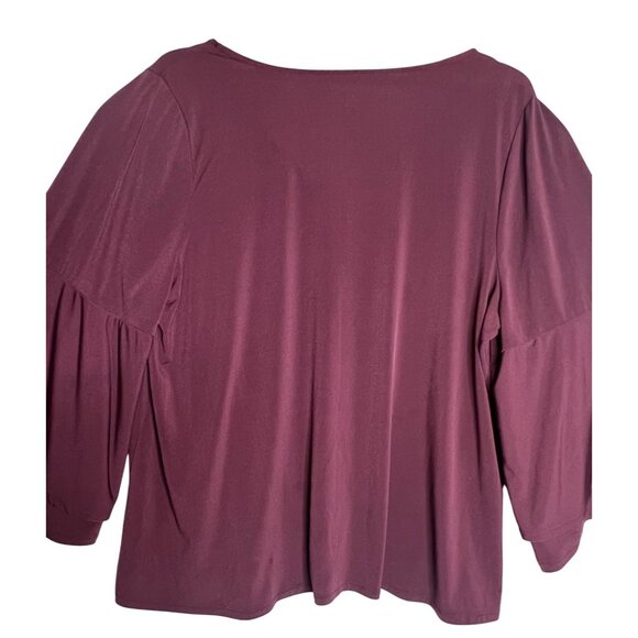 Lane Bryant Burgundy Bell 3/4 Sleeve V-Neck Blouse 18/20 Women Pullover Comfy - Picture 2 of 16